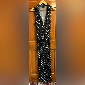 Nina Leonard Black and White Polka Dot Jumpsuit